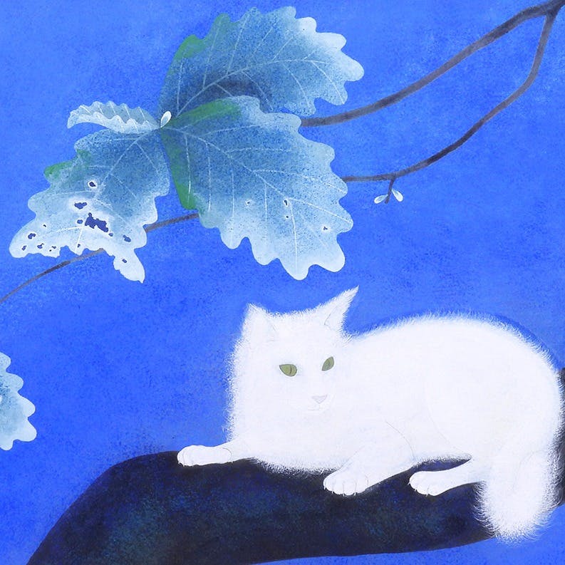 佐藤晨 佐藤昌美 緑韻 日本画 絵画 原画 紙本彩色12号 動物画 猫 共シール アート 解説あり 師:加山又造 堀文子 真作保証