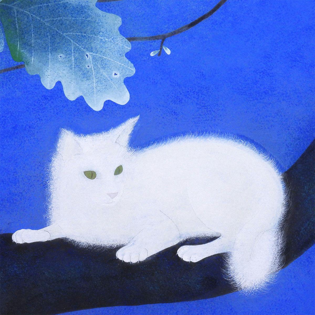 佐藤晨 佐藤昌美 緑韻 日本画 絵画 原画 紙本彩色12号 動物画 猫 共シール アート 解説あり 師:加山又造 堀文子 真作保証