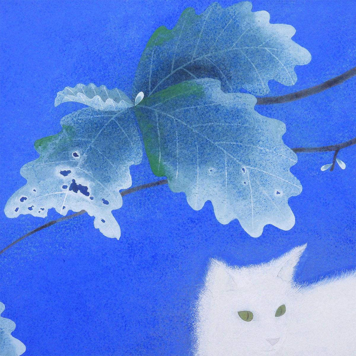 佐藤晨 佐藤昌美 緑韻 日本画 絵画 原画 紙本彩色12号 動物画 猫 共シール アート 解説あり 師:加山又造 堀文子 真作保証