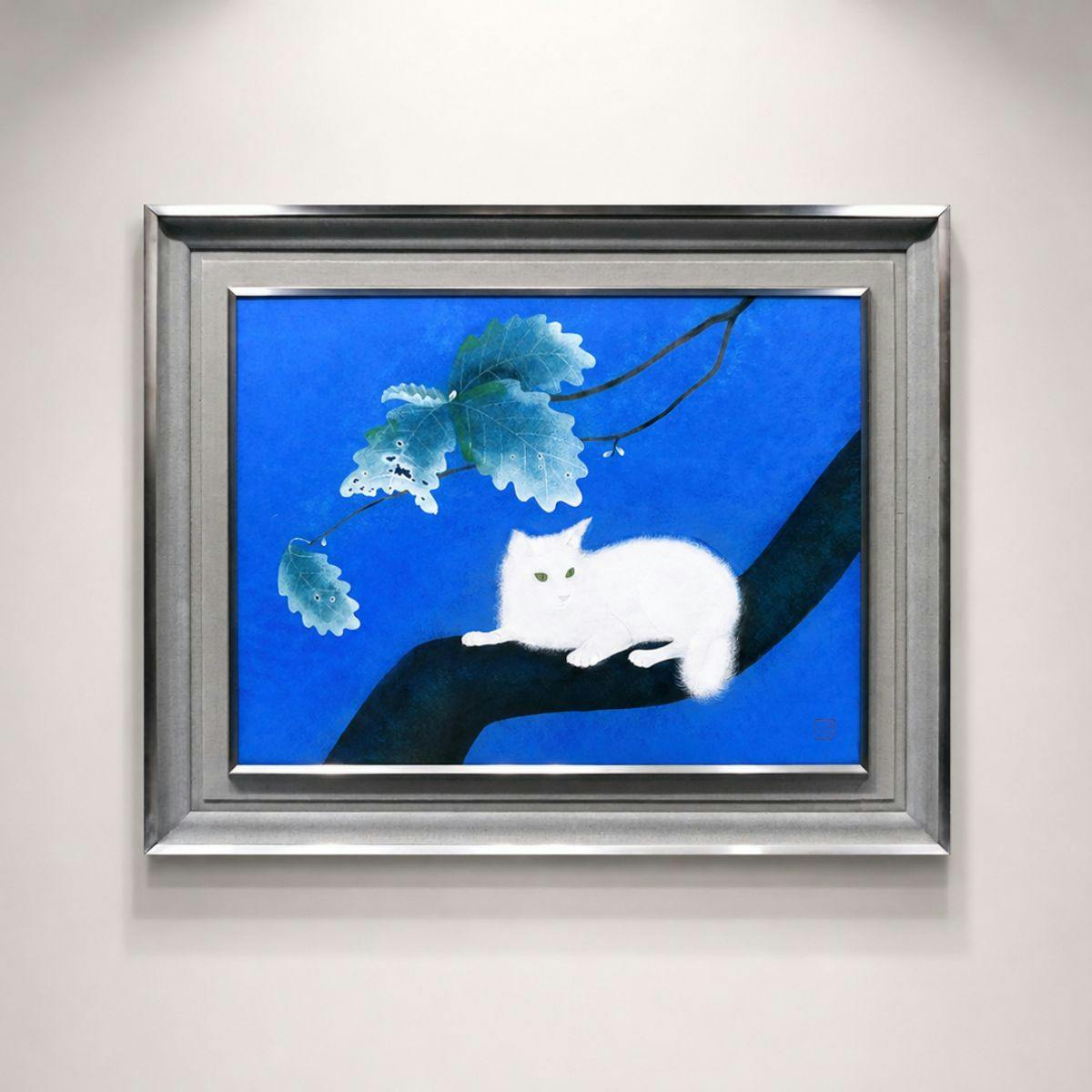 佐藤晨 佐藤昌美 緑韻 日本画 絵画 原画 紙本彩色12号 動物画 猫 共シール アート 解説あり 師:加山又造 堀文子 真作保証