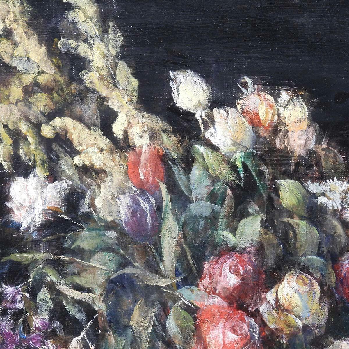 額賀加津己 花 油彩15号 静物画 植物 赤 白 黄色 アート リアリズム 写実画 インテリア 美術 作品 原画 油絵 絵画 真作保証