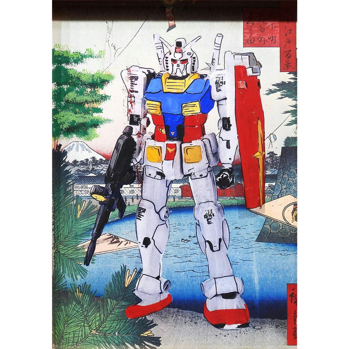 パベル・シプキン Pavel Sipkin ガンダム 歌川広重 名所江戸百景 山下町日比谷外さくら田 風景画 現代アート 浮世絵 原画 絵画作品 真作保証