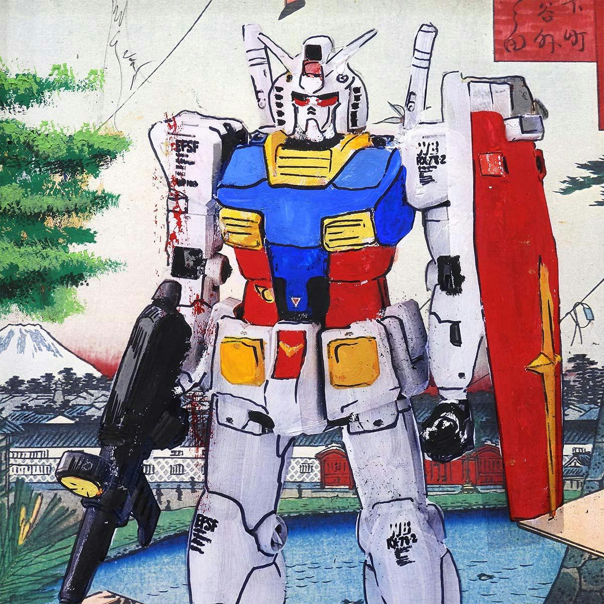 パベル・シプキン Pavel Sipkin ガンダム 歌川広重 名所江戸百景 山下町日比谷外さくら田 風景画 現代アート 浮世絵 原画 絵画作品 真作保証