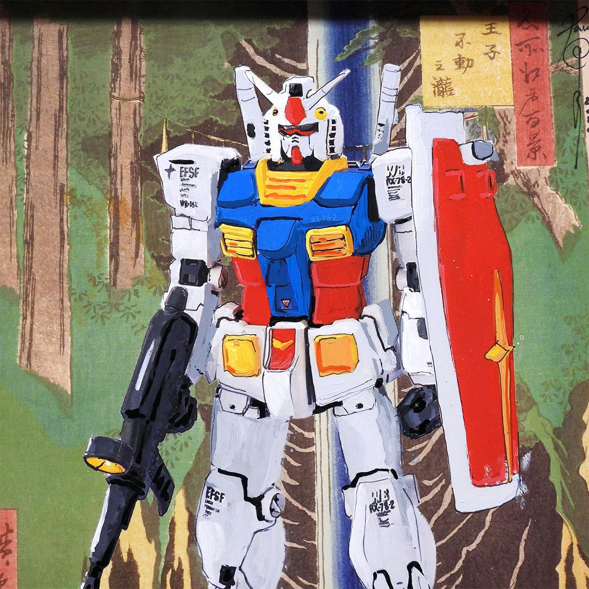 パベル・シプキン Pavel Sipkin ガンダム 歌川広重 名所江戸百景 王子不動之滝 風景画 現代アート RX78-2 ロボット 原画 絵画 真作保証