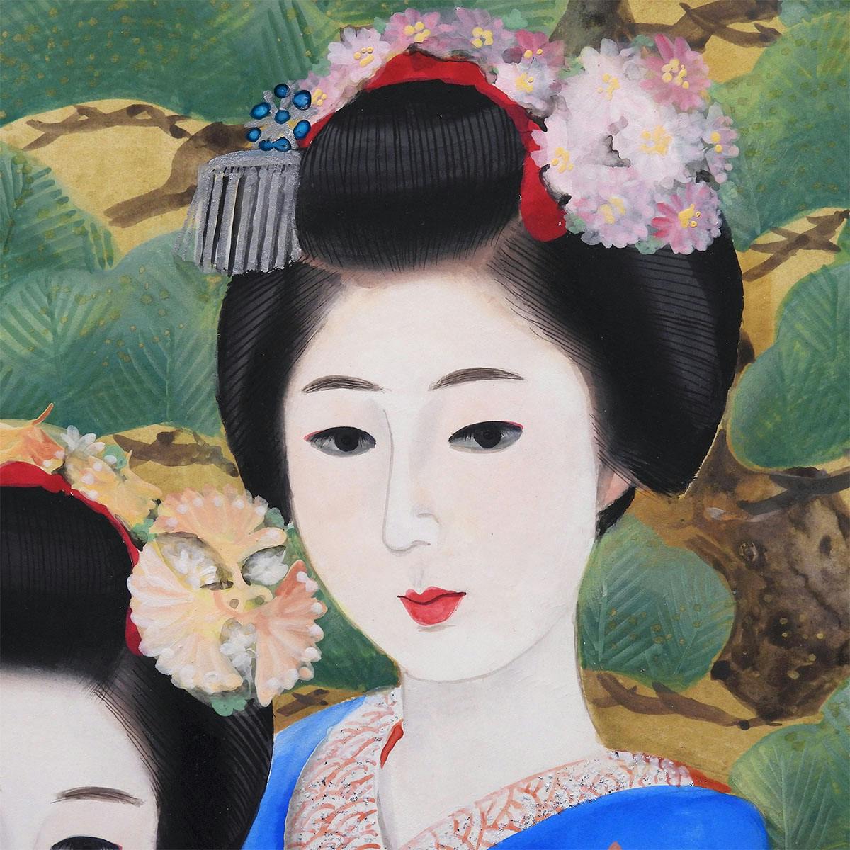 中尾淳 舞妓 紙本彩色6号 人物画 共シール 女性像 婦人像 美人画 芸妓 扇 師:寺島紫明 日本画 作品 原画 絵画 真作保証