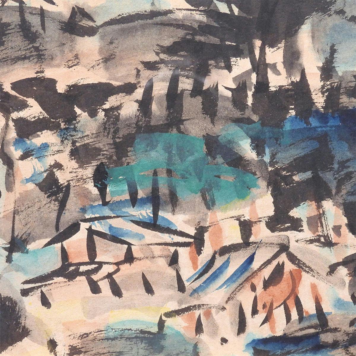 絵画 棟方志功 山村風景図 倭画 倭絵 風景画 鑑定書付 日本画 原画 直筆作品 オリジナル アート 解説有 コレクション 真作保証