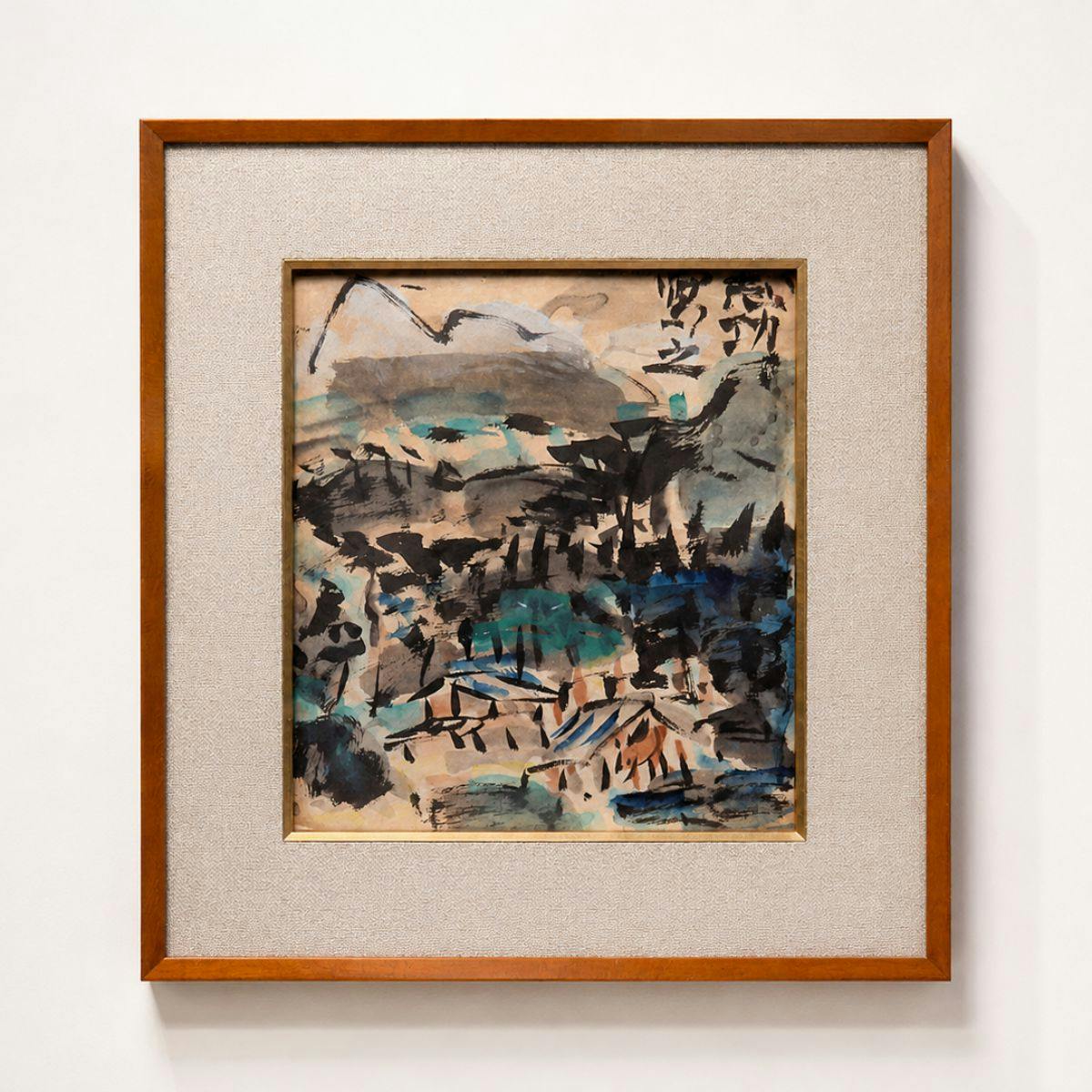 絵画 棟方志功 山村風景図 倭画 倭絵 風景画 鑑定書付 日本画 原画 直筆作品 オリジナル アート 解説有 コレクション 真作保証