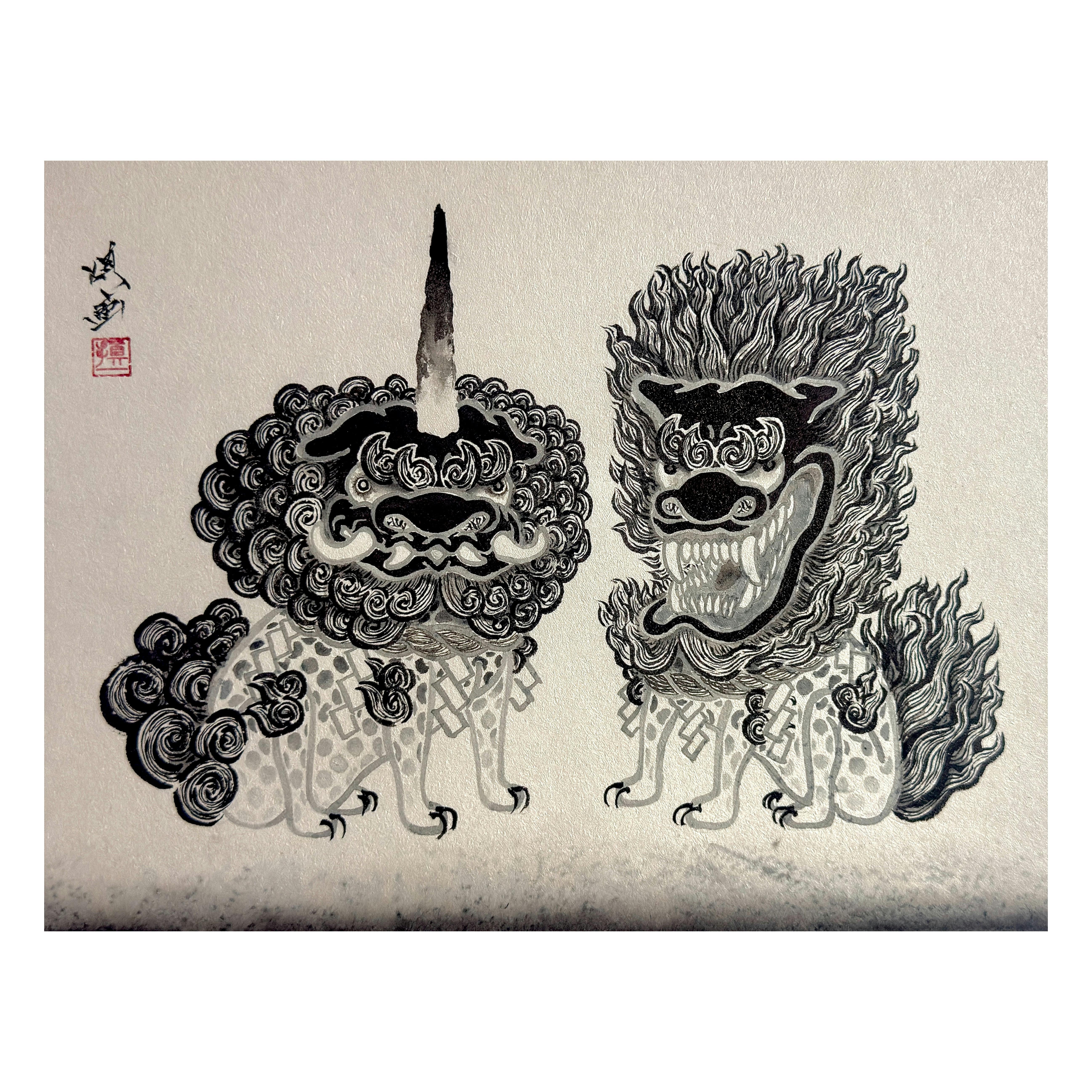 獅子様ト狛犬様ノ図