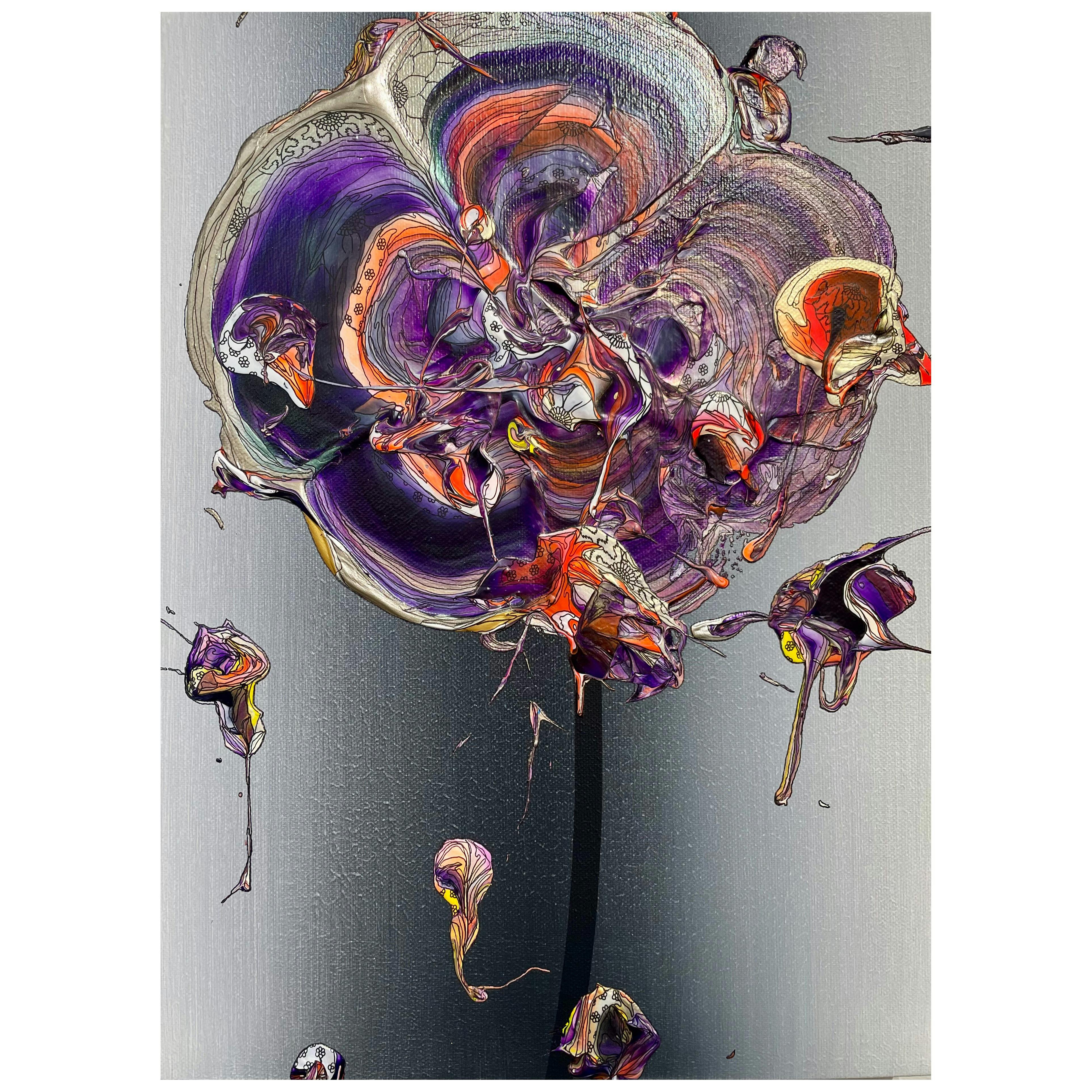 Abstract Single Flower 240720 (Dark Gray Gradation × Purple)