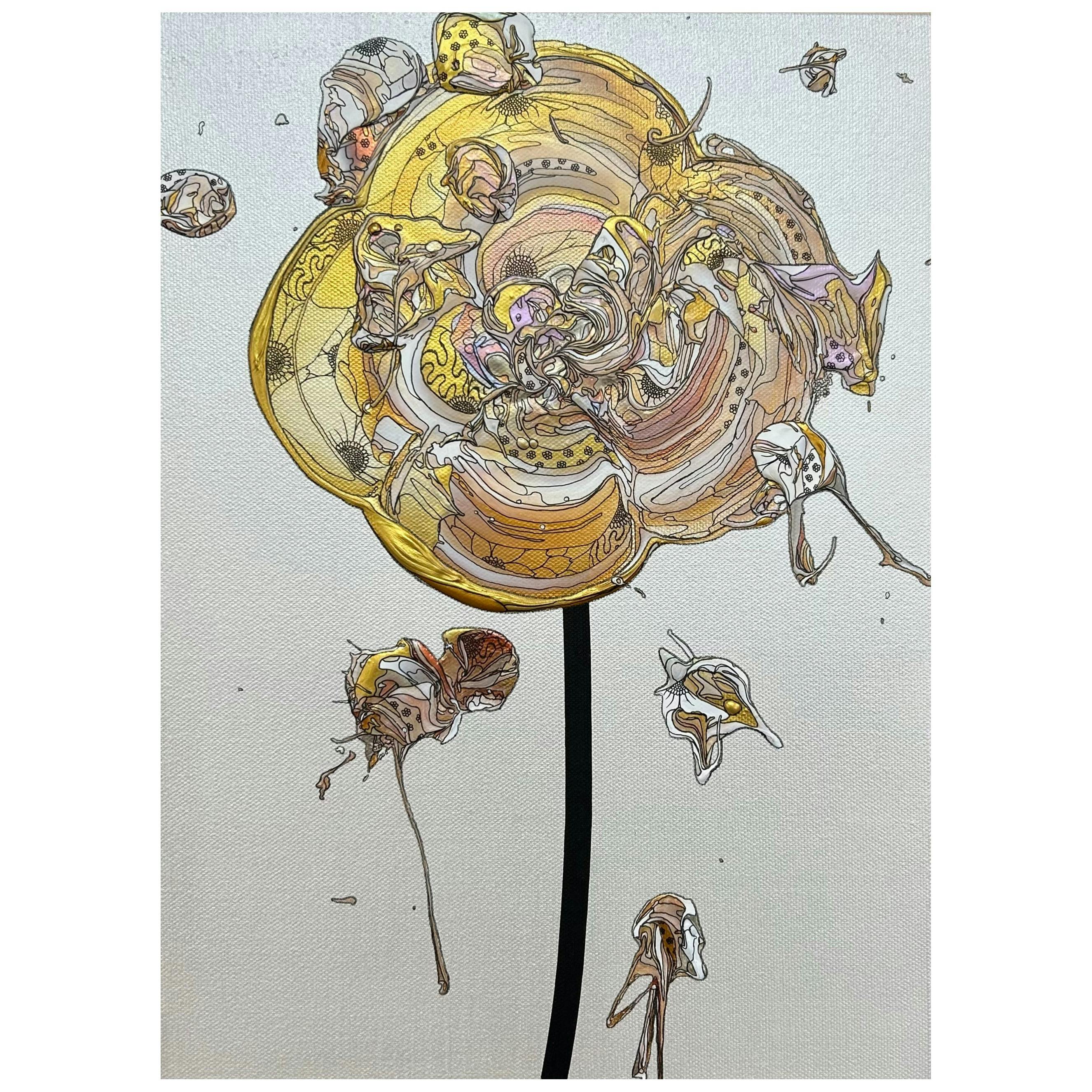 Abstract Single Flower 251103 (Pearl White × Gold)