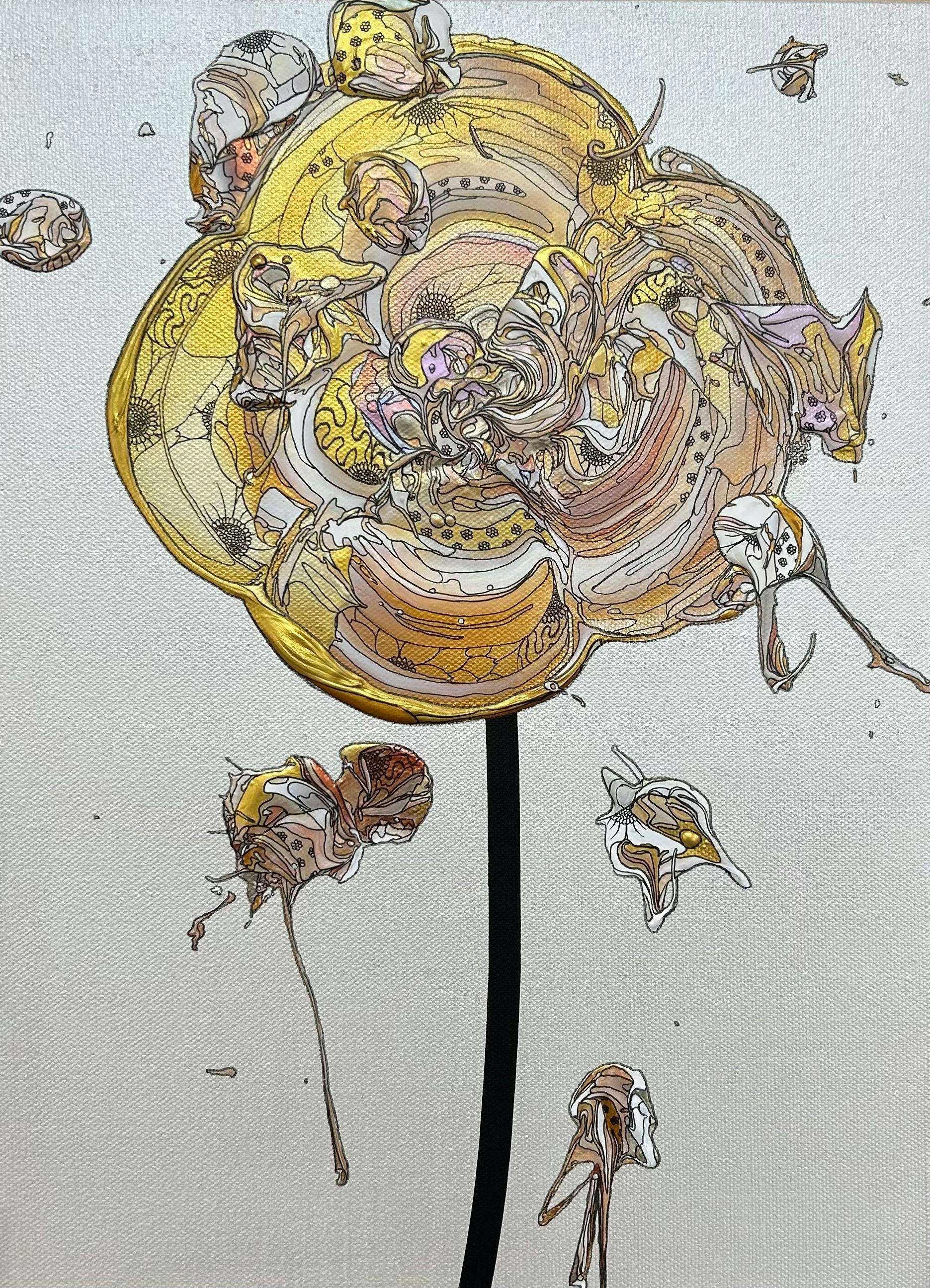Abstract Single Flower 251103 (Pearl White × Gold)