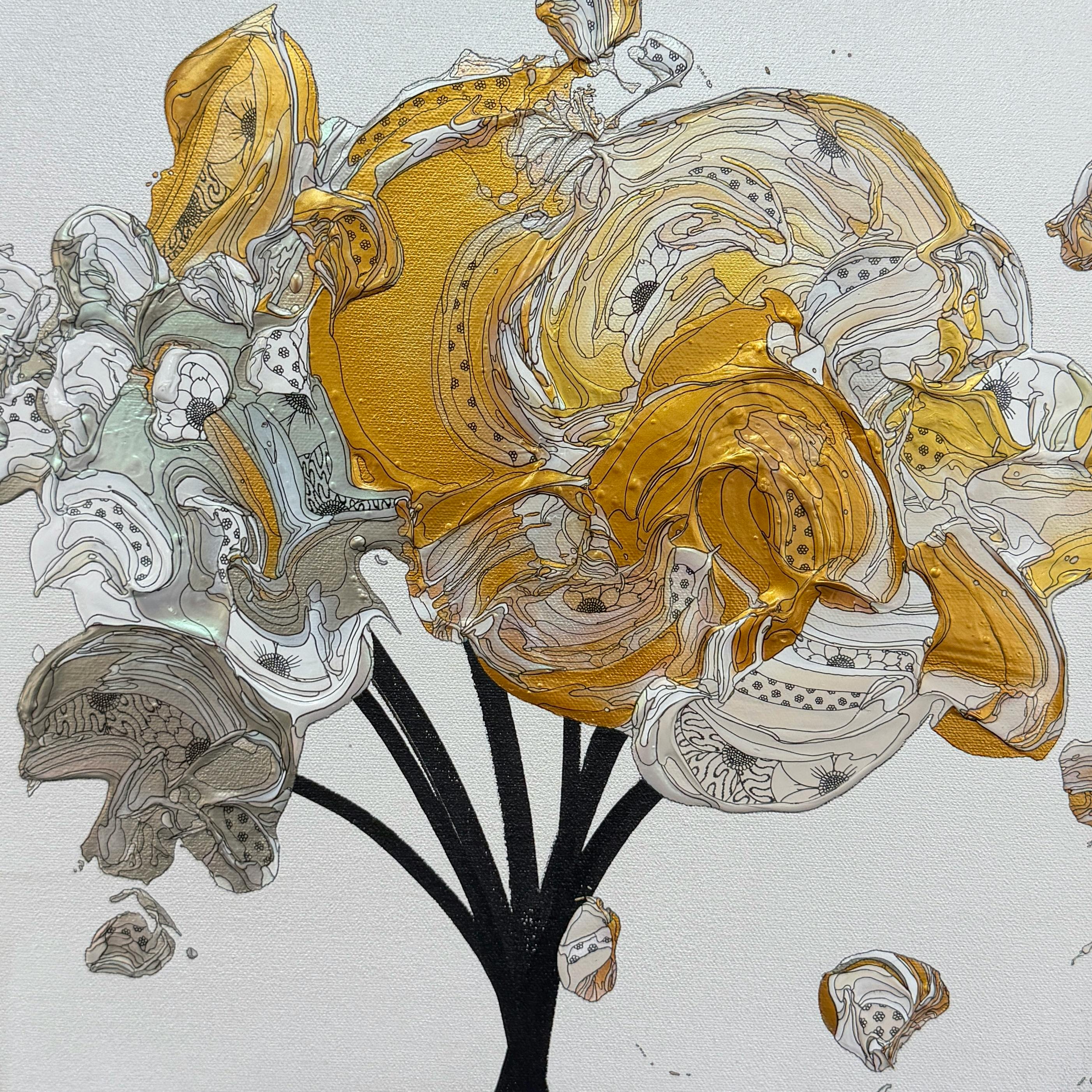 Abstract Bouquet 260802 (Pearl White × Deep Gold)