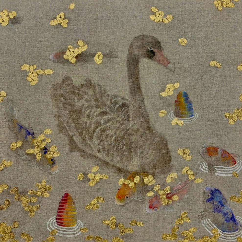 黒鳥遊鯉池図