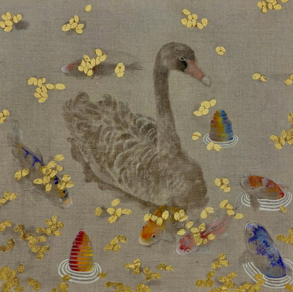 黒鳥遊鯉池図