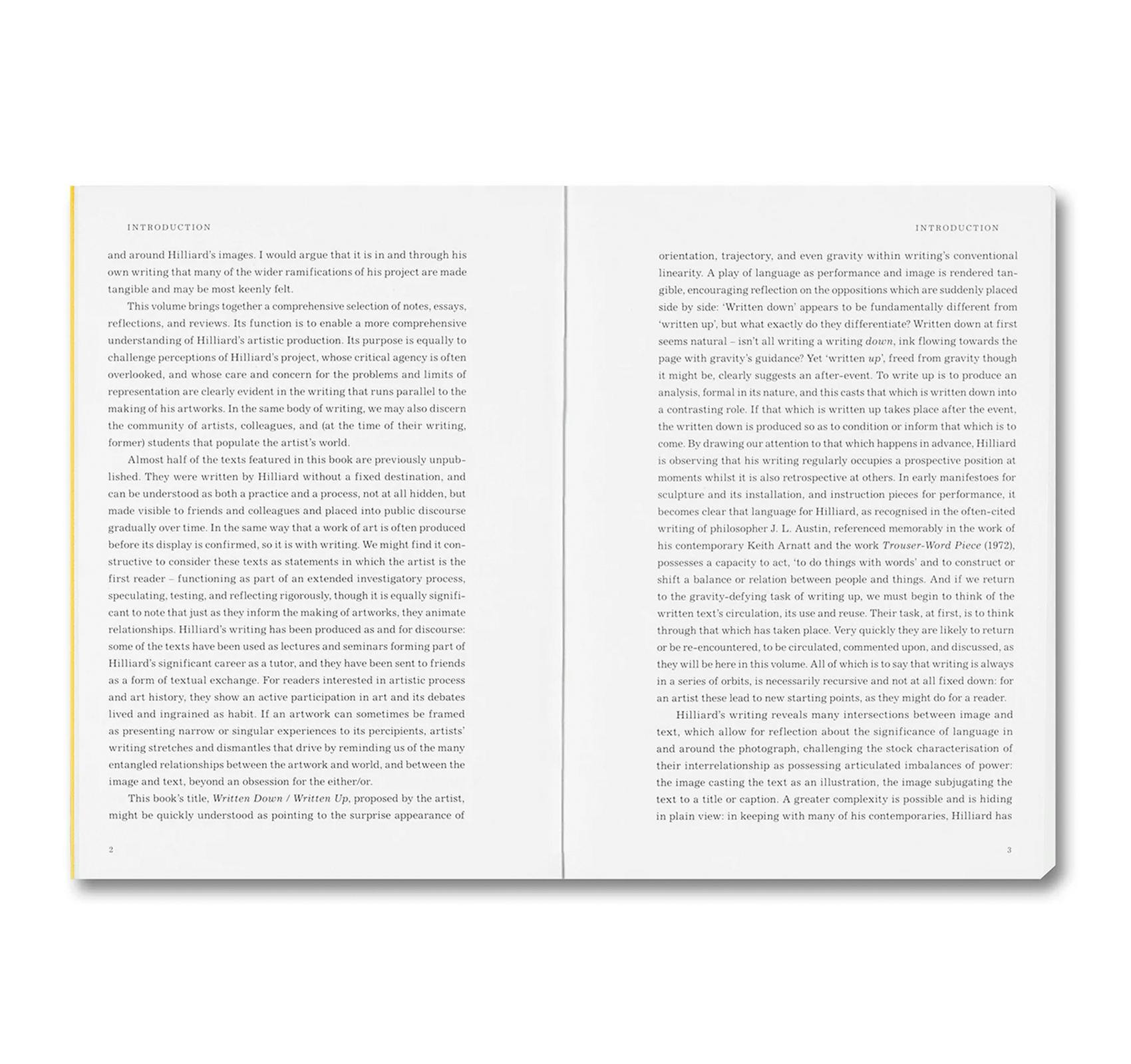 WRITTEN DOWN / WRITTEN UP: SELECTED WRITINGS OF JOHN HILLIARD