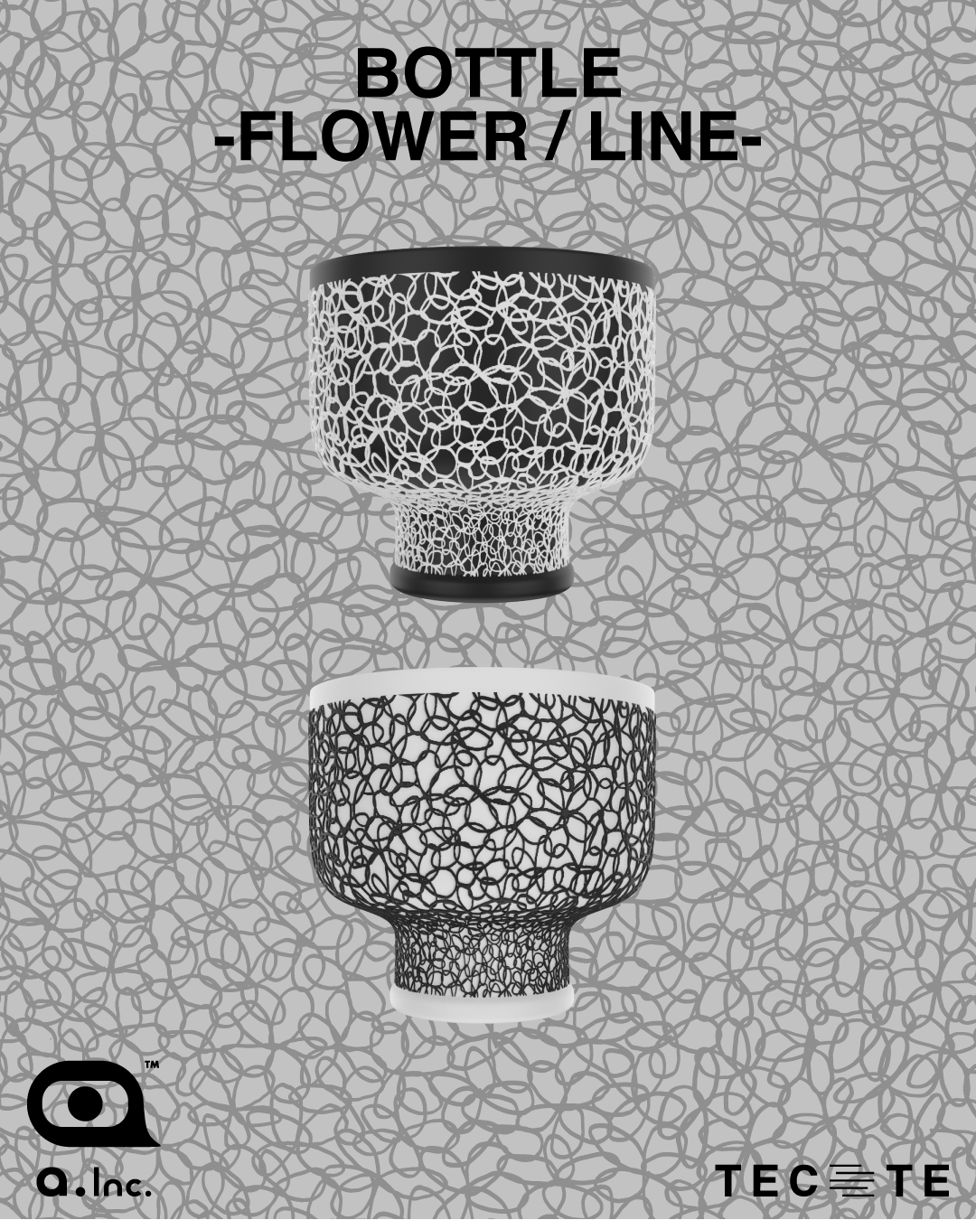 PLANTER（3号）| BOTTLE -FLOWER/LINE-（WHITE×BLACK） | TECTE